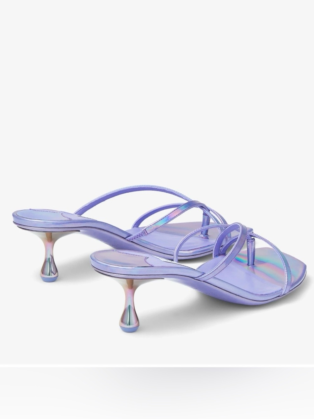 Jimmy Choo Etana 50 metallic Iridescent leather Lilac Strappy Kitten-Heel Mules - Picture 11 of 17